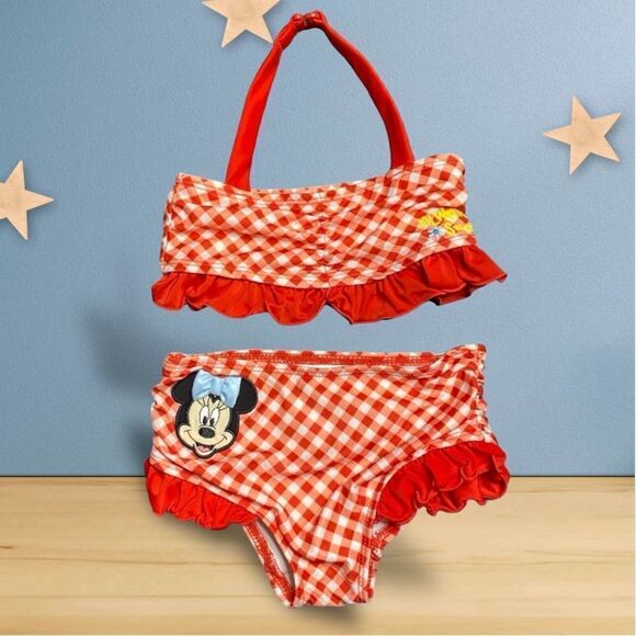 DISNEY Baby Two Piece Minnie Mouse Bikini Bathing Suit Checks Ruffles - Picture 7 of 7